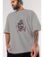 Gorilla Skater Ön Baskılı Gri Oversize T-Shirt Unisex Erkek Kadın Bisiklet Yaka 3