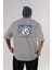 Teddy Bear Dont Panic Arka Baskılı Gri Oversize T-Shirt Unisex Erkek Kadın Bisiklet Yaka 1