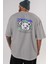 Teddy Bear Dont Panic Arka Baskılı Gri Oversize T-Shirt Unisex Erkek Kadın Bisiklet Yaka 5