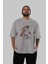 Hadouken Ön Baskılı Gri Oversize T-Shirt Unisex Erkek Kadın Bisiklet Yaka 5