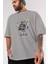Evil Bomb Ön Baskılı Gri Oversize T-Shirt Unisex Erkek Kadın Bisiklet Yaka 3