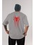Spiderman Arka Baskılı Gri Oversize T-Shirt Unisex Erkek Kadın Bisiklet Yaka 1