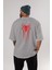 Spiderman Arka Baskılı Gri Oversize T-Shirt Unisex Erkek Kadın Bisiklet Yaka 4