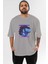 Metaverse Ön Baskılı Gri Oversize T-Shirt Unisex Erkek Kadın Bisiklet Yaka 1