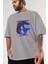 Metaverse Ön Baskılı Gri Oversize T-Shirt Unisex Erkek Kadın Bisiklet Yaka 3