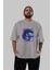 Metaverse Ön Baskılı Gri Oversize T-Shirt Unisex Erkek Kadın Bisiklet Yaka 5