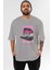 Just One Left Ön Baskılı Gri Oversize T-Shirt Unisex Erkek Kadın Bisiklet Yaka 1