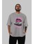 Just One Left Ön Baskılı Gri Oversize T-Shirt Unisex Erkek Kadın Bisiklet Yaka 5