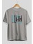 Brooklyn 2 Ön Baskılı Gri Oversize T-Shirt Unisex Erkek Kadın Bisiklet Yaka 2