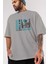 Brooklyn 2 Ön Baskılı Gri Oversize T-Shirt Unisex Erkek Kadın Bisiklet Yaka 3