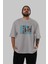 Brooklyn 2 Ön Baskılı Gri Oversize T-Shirt Unisex Erkek Kadın Bisiklet Yaka 5
