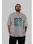 Bear Sadness Ön Baskılı Gri Oversize T-Shirt Unisex Erkek Kadın Bisiklet Yaka 5
