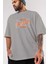 Prague Ön Baskılı Gri Oversize T-Shirt Unisex Erkek Kadın Bisiklet Yaka 3