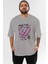 Make Love Bear Ön Baskılı Gri Oversize T-Shirt Unisex Erkek Kadın Bisiklet Yaka 1