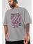 Make Love Bear Ön Baskılı Gri Oversize T-Shirt Unisex Erkek Kadın Bisiklet Yaka 3
