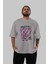 Make Love Bear Ön Baskılı Gri Oversize T-Shirt Unisex Erkek Kadın Bisiklet Yaka 5