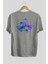 Kelebek Arka Baskılı Gri Oversize T-Shirt Unisex Erkek Kadın Bisiklet Yaka 2