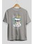 Heaven Bear Ön Baskılı Gri Oversize T-Shirt Unisex Erkek Kadın Bisiklet Yaka 2