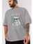 Heaven Bear Ön Baskılı Gri Oversize T-Shirt Unisex Erkek Kadın Bisiklet Yaka 3