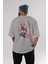 Demon Slayer Slayers Anime Arka Baskılı Gri Oversize T-Shirt %100 Pamuk Erkek Kadın 4