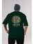 Brooklyn And New York Arka Baskılı Zümrüt Yeşili Oversize T-Shirt Unisex Erkek Kadın Bisiklet Yaka 1