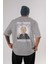 Thomas Alfa Edison Arka Baskılı Gri Oversize T-Shirt Unisex Erkek Kadın Bisiklet Yaka 1