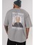 Thomas Alfa Edison Arka Baskılı Gri Oversize T-Shirt Unisex Erkek Kadın Bisiklet Yaka 5