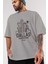 Dallas Ön Baskılı Gri Oversize T-Shirt Unisex Erkek Kadın Bisiklet Yaka 3