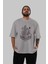 Dallas Ön Baskılı Gri Oversize T-Shirt Unisex Erkek Kadın Bisiklet Yaka 5