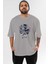 Captaın Amerıca Ön Baskılı Gri Oversize T-Shirt Unisex Erkek Kadın Bisiklet Yaka 1