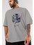 Captaın Amerıca Ön Baskılı Gri Oversize T-Shirt Unisex Erkek Kadın Bisiklet Yaka 3