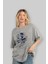 Captaın Amerıca Ön Baskılı Gri Oversize T-Shirt Unisex Erkek Kadın Bisiklet Yaka 4