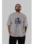 Captaın Amerıca Ön Baskılı Gri Oversize T-Shirt Unisex Erkek Kadın Bisiklet Yaka 5