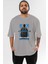 Upside Down Ön Baskılı Gri Oversize T-Shirt Unisex Erkek Kadın Bisiklet Yaka 1