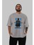 Upside Down Ön Baskılı Gri Oversize T-Shirt Unisex Erkek Kadın Bisiklet Yaka 5