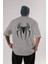 Spiderman Arka Baskılı Gri Oversize T-Shirt Unisex Erkek Kadın Bisiklet Yaka 1