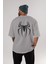 Spiderman Arka Baskılı Gri Oversize T-Shirt Unisex Erkek Kadın Bisiklet Yaka 4