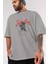 Sacrifice Yourself Bear Ön Baskılı Gri Oversize T-Shirt Unisex Erkek Kadın Bisiklet Yaka 3