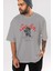 Sacrifice Yourself Bear Ön Baskılı Gri Oversize T-Shirt Unisex Erkek Kadın Bisiklet Yaka 5