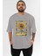 Niceday Streewear Ön Baskılı Gri Oversize T-Shirt Unisex Erkek Kadın Bisiklet Yaka 1