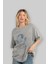 Samurai Ride Ön Baskılı Gri Oversize T-Shirt Unisex Erkek Kadın Bisiklet Yaka 4