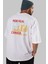 Montreal Arka Baskılı Beyaz Oversize T-Shirt Erkek Kadın Bisiklet Yaka 4