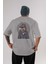 Monkey Suits Arka Baskılı Gri Oversize T-Shirt Unisex Erkek Kadın Bisiklet Yaka 1