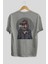 Monkey Suits Arka Baskılı Gri Oversize T-Shirt Unisex Erkek Kadın Bisiklet Yaka 2