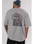 Monkey Suits Arka Baskılı Gri Oversize T-Shirt Unisex Erkek Kadın Bisiklet Yaka 5