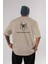 Spiderman Arka Baskılı Bej Oversize T-Shirt Unisex Erkek Kadın Bisiklet Yaka 1