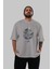 Shınobı Ön Baskılı Gri Oversize T-Shirt Unisex Erkek Kadın Bisiklet Yaka 5
