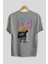 Put On Smile Bear Arka Baskılı Gri Oversize T-Shirt Unisex Erkek Kadın Bisiklet Yaka 2