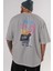 Put On Smile Bear Arka Baskılı Gri Oversize T-Shirt Unisex Erkek Kadın Bisiklet Yaka 5