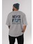Never Let Fear Arka Baskılı Gri Oversize T-Shirt Unisex Erkek Kadın Bisiklet Yaka 2